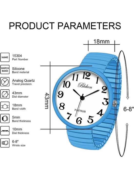 Women\'s Light Blue Super Large Face Stretch Band Japanese Movement Fashion Watch main image 6